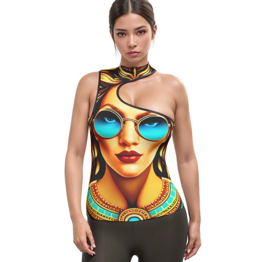 FullbreedCustom Print Women's Halter Sleeveless Asymmetrical Tank Top